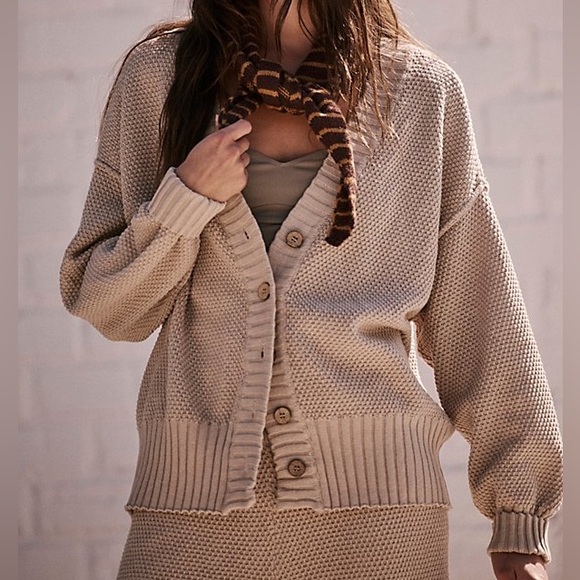 Free People Beach Hailee Waffle Oversized Cardigan Sweater Medium - Picture 6 of 6